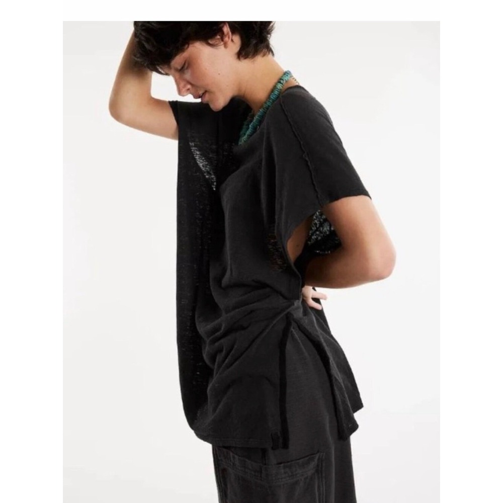 Free People We The Free Crystalle Tee Black Linen Blend Oversized Tunic L - Picture 3 of 16